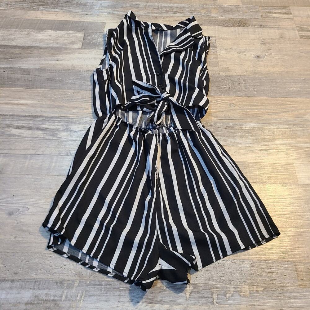 Fashion nova medium womens striped a tie from the start romper
